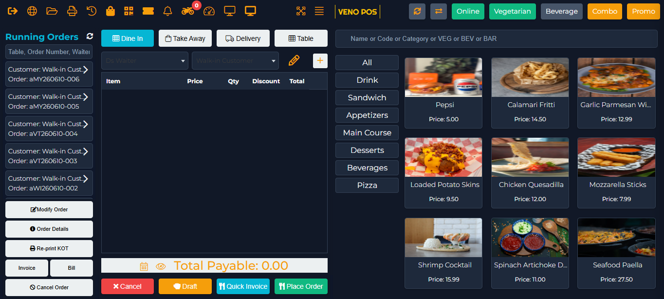 VENO POS Cashier Screen